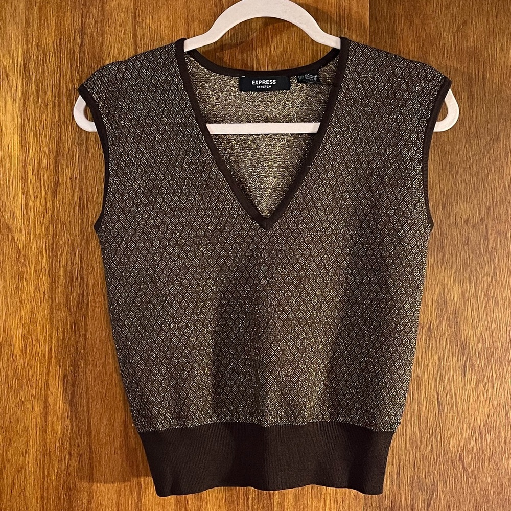 EXPRESS Silk Brown w Gold Thread Vest Sz M
